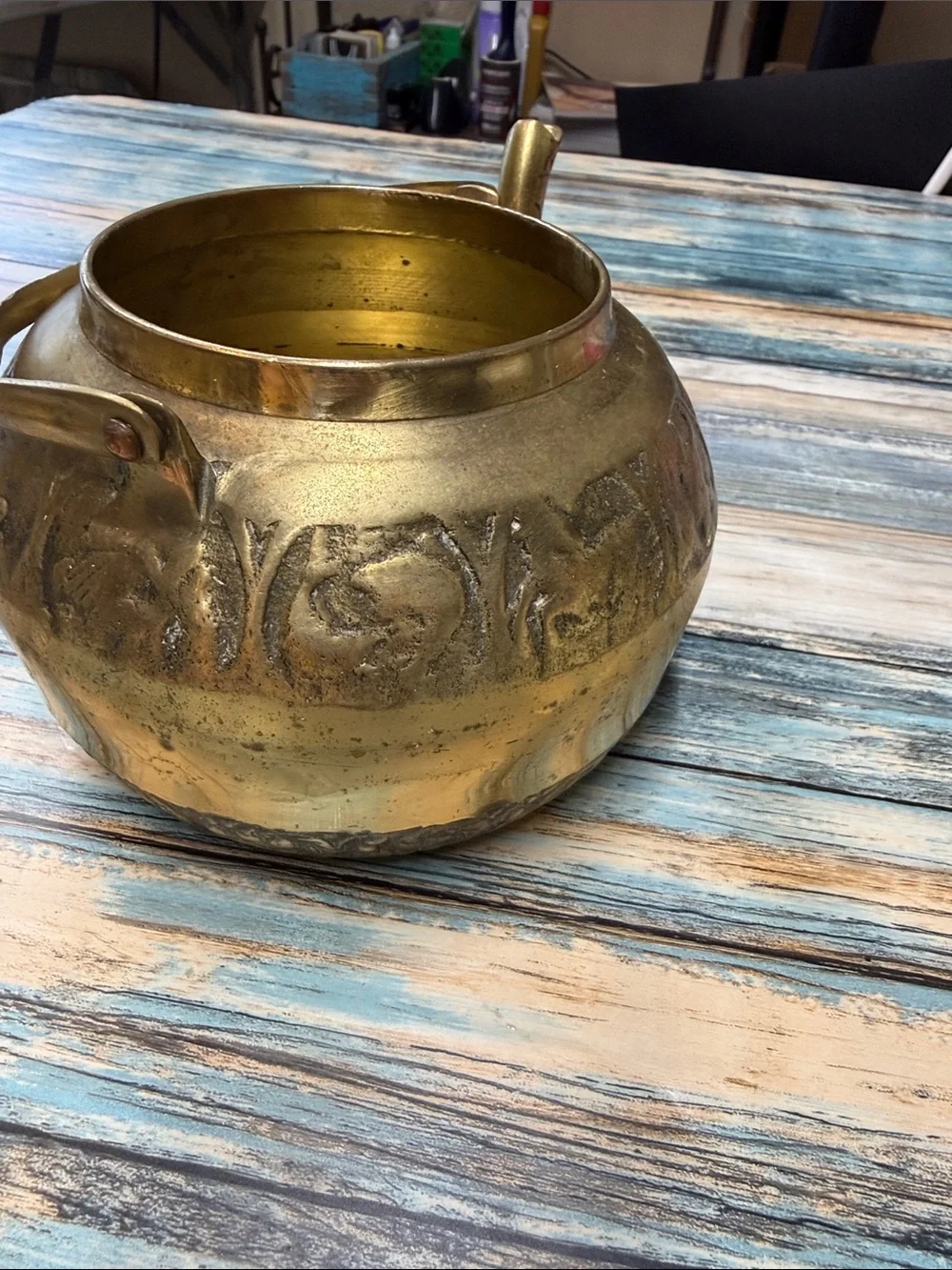 ⭐️Mid century modern Zodiac/horoscope brass teapot